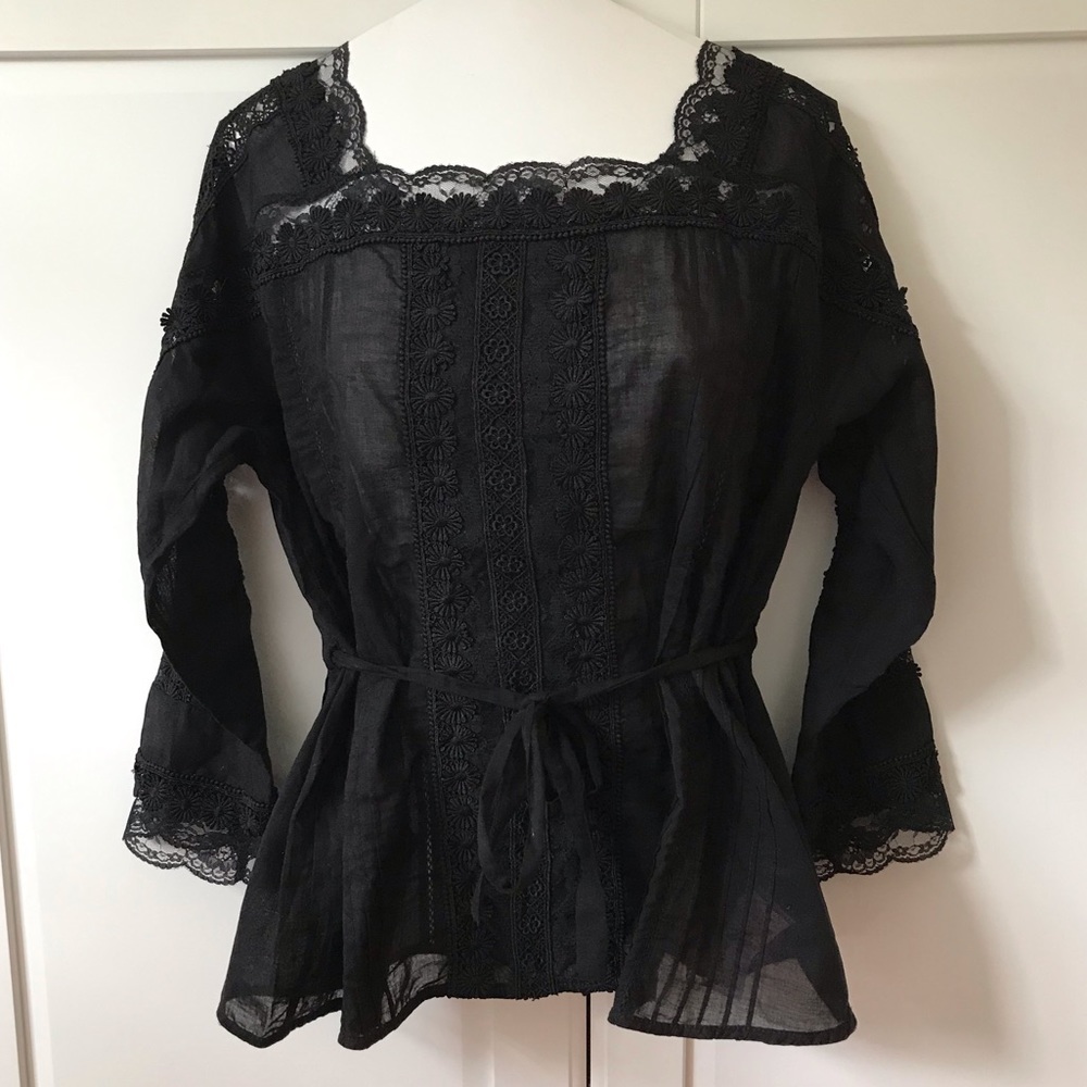 Eri + Ali Anthropologie Cotton & Lace Top Sz